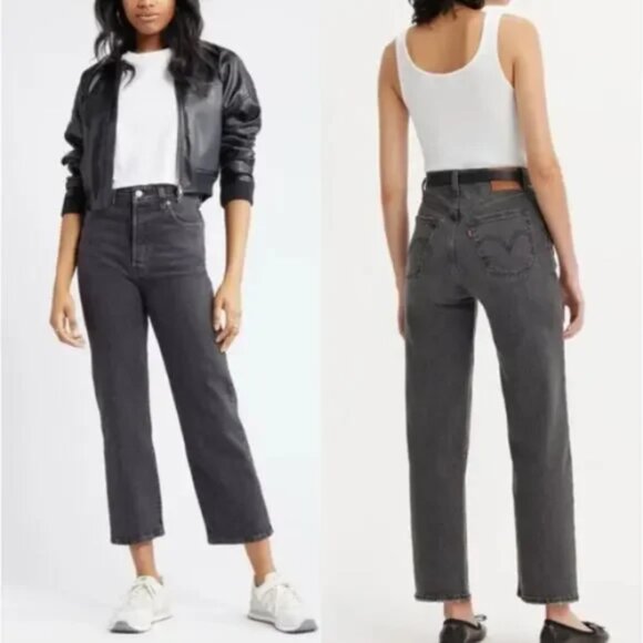 Levi's Denim - Levi's Women's size 32 Ribcage Straight Ankle Jeans Button Fly Gray Black